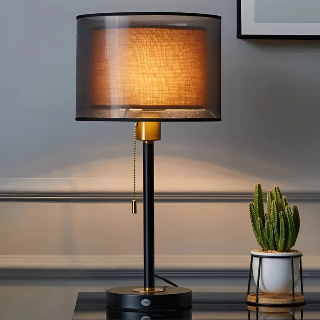 Table Lamp with Double Fabric Shade - Lumoza - Ambient Glow - Bedside Lighting