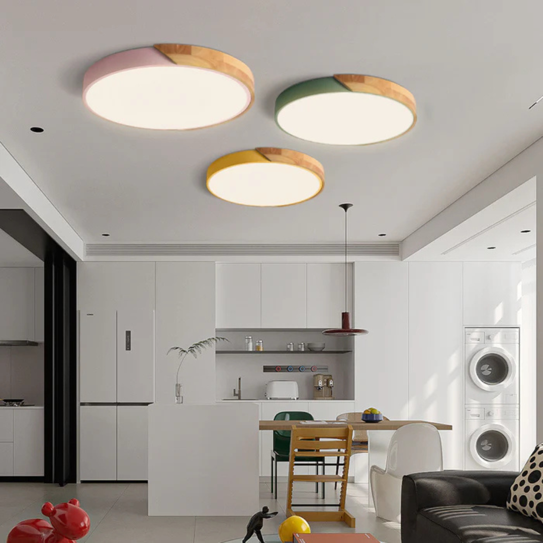 Scandinavian Ceiling Lamp - LumoLign - Wooden Accent - LED Surface Mount