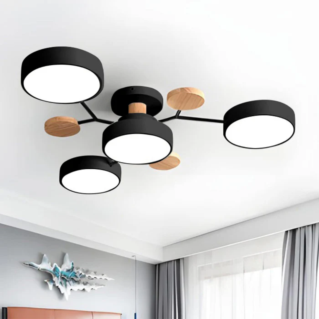 Ceiling Light Fixture - Lumora - Wooden Frame Accent - Tricolour LED Lighting