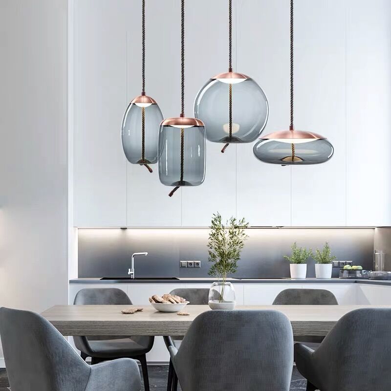 Pendant Lamp - Rosora - Rose Gold Finish - Rope Accent