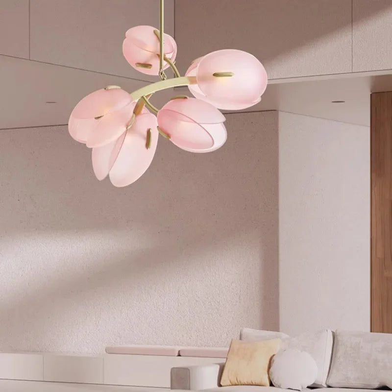 Scandinavian Pink Tulip Glass Ceiling Lamp - LumaFlora - Elegant Bloom - Modern Accent