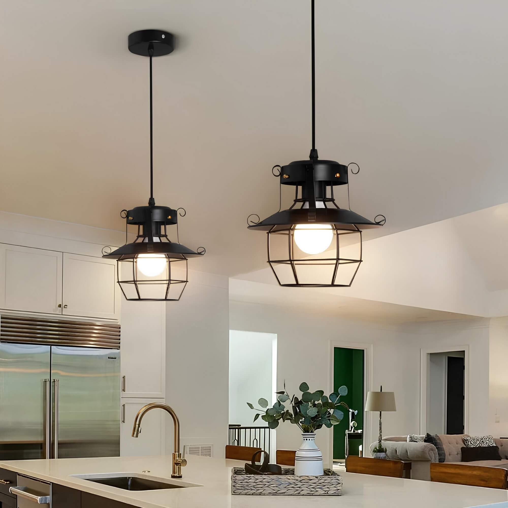 Industrial Metal Cage Pendant Lamp - ForgeLite - Vintage Style - Adjustable Hanging Length
