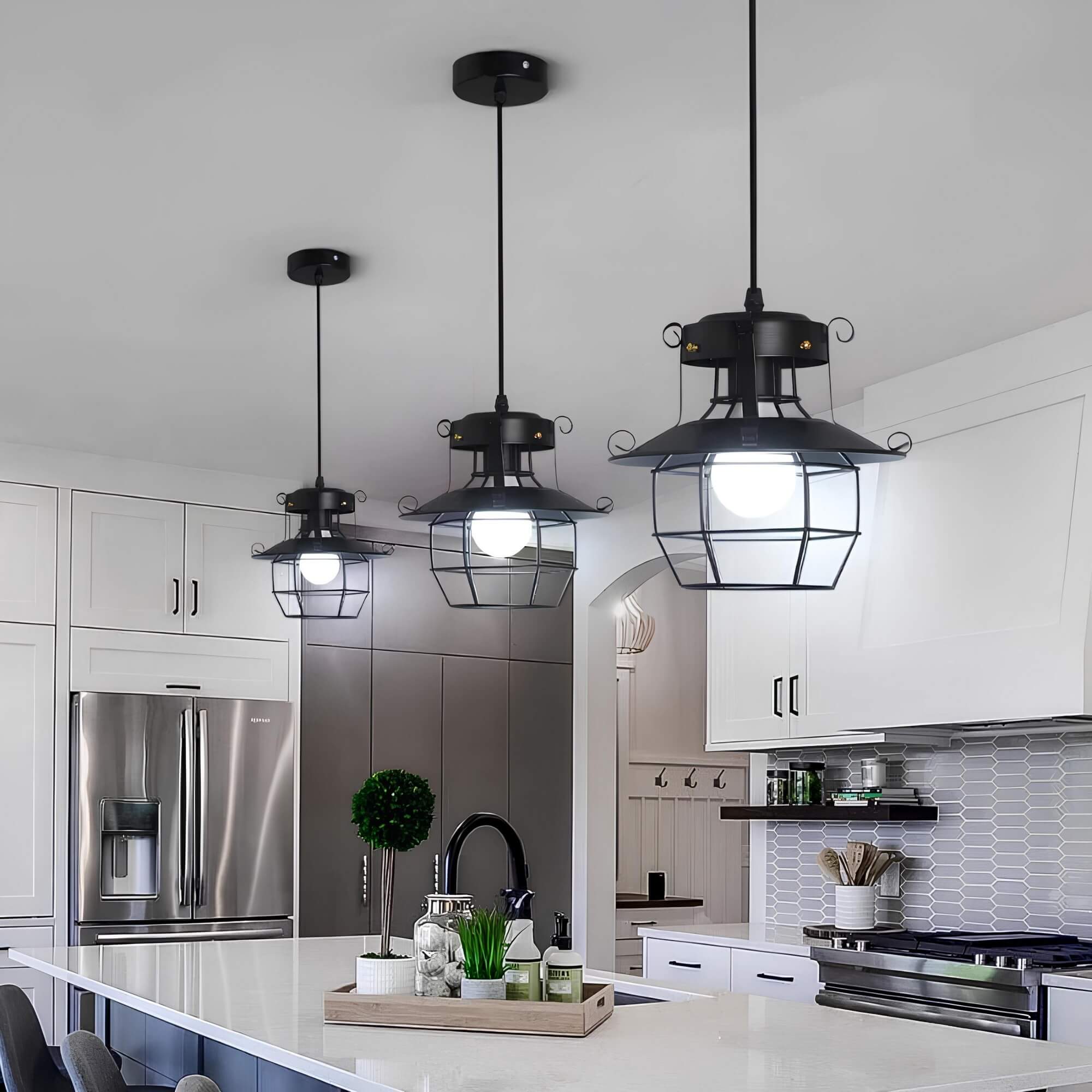 Industrial Metal Cage Pendant Lamp - ForgeLite - Vintage Style - Adjustable Hanging Length