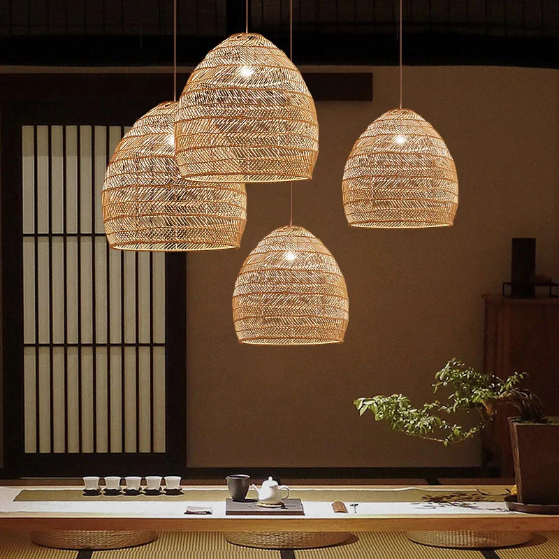 Natural Wicker Pendant Lamp - WeaveGlow - Boho Style - Warm Lighting Effect